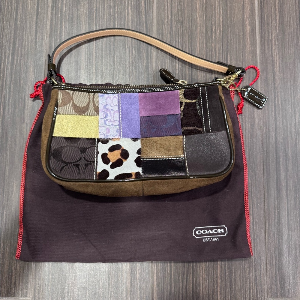 Coach Patchwork Shoulder Bag in Purple, Brown, and Black